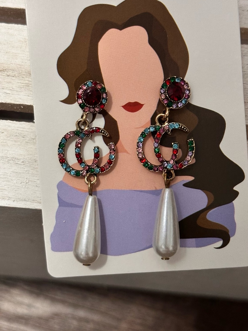 Multicolor Crystal Drop Earrings with Pearl Teardrop